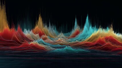 Wall Mural - colorful particle landscape visualizing complex data analysis, representing innovation and technolog