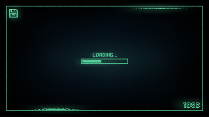 Wall Mural - retro pixel art green loading bar animation on a dark screen mimicking an old monitor. vintage compu