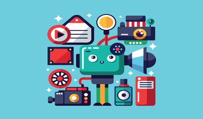 Retro robot vector illustration for technology and business infographics
