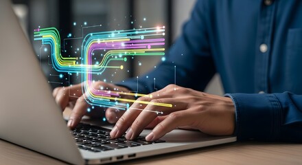 typing laptop technology data network computing internet digital connection communication system