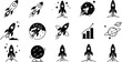 © Assem - Set of rocket vector icons. Launch spaceship or spacecraft. Rocket fast flying for space. New business start up.