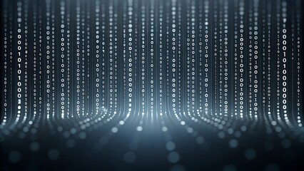 Abstract digital rain of binary code cascading down into a dark background