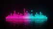 © Art - Glowing equalizer bars in pink and blue reflected on a dark surface.