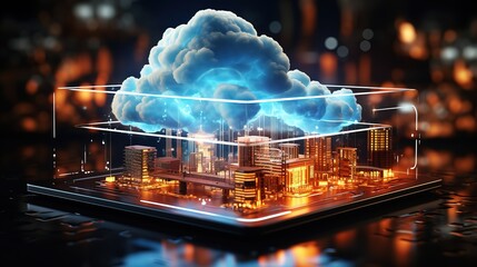 Digital informational technology web futuristic hologram with cloud icon. generative ai