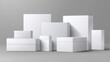 © Johannes - White cardboard boxes. Blank medicine package in different sizes. Medical product square box 3d vector isolated mockups, no logos, no brands