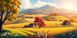 © Thiti - Vibrant vector illustrations depicting idyllic rural scenes across four distinct seasons,  brown,  tranquil
