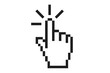 © Jakzui - Click cursor vector icon. Computer mouse hand pointer symbol for web. Pixelated finger press or push button. Digital interface element for website link or selection.