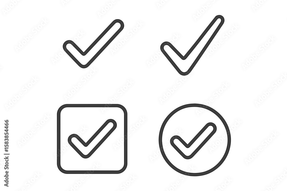 Check mark icon set in thin line style. Approve, correct, and ...