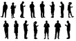 © Ksenia Pestereva - Mobile silhouettes showing people using smartphones in diverse poses and stances. Mobile silhouettes depict modern communication and digital interaction,