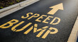 © TITI - Yellow Speed Bump Sign on Asphalt Road with Arrow, Indicating Caution to Drivers ahead