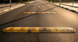 © TITI - Yellow Speed Bumps On An Asphalt Road Slowing Traffic For Safety