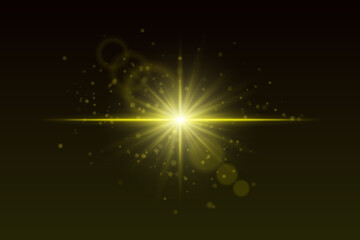 Wall Mural - radiating yellow burst with glowing particles and lens reflections. soft sparkle light for cinematic