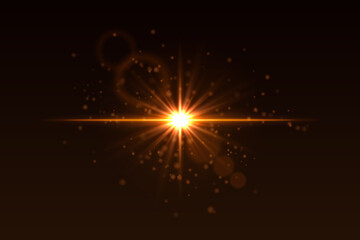 Wall Mural - light burst with glow particles and subtle lens flare rings. radiating star flash on black backgroun