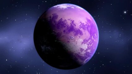Wall Mural - Vibrant purple alien world planet drifts through mysterious dark cosmic expanse filled with countless stars on space
