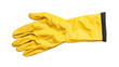 © somneuk - A single yellow rubber glove designed for cleaning, featuring a textured palm for improved grip and an extended cuff for wrist protection.