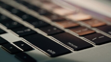 Wall Mural - Closeup hands pressing button typing laptop. Manager touching keyboard online