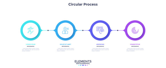 Informative circular process infographic chart for business startup demonstration. Infochart with thin line icons. Instructional graphics with 4 steps sequence design for web pages