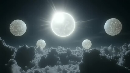 Wall Mural - Multiple celestial bodies above a cloud layer at night.