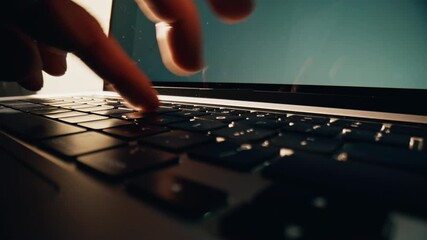 Wall Mural - Man hands typing keyboard of computer in office closeup. Businessman working
