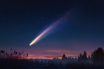 Wall Mural - Celestial Meteor Comet Gliding Through Starry Night Sky with Luminous Trail