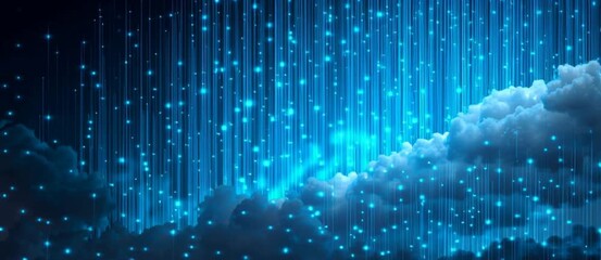Digital technology background with cloud storage and data transfer concept, in the style of blue color, banner design Generative AI