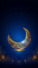 Wall Mural - a blue background with a yellow crescent moon. the moon is lit up by the sun. the image has a peacef