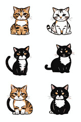 Naklejka na meble Set of Funny Cats in Line Drawing Styl