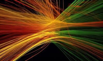 Wall Mural - abstract lines flowing with colorful light streaks on dark background