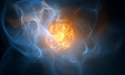 Wall Mural - abstract light forms flowing in blue and gold colors motion graphic
