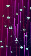 Wall Mural - animation of pink shapes and network of connections on black background