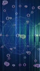 Wall Mural - animation of globe with connections and ai icons over computer servers