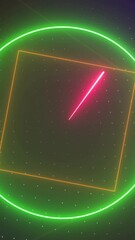 Wall Mural - animation of glowing neon shapes on blue background