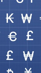 Wall Mural - animation of currency data processing over blue background