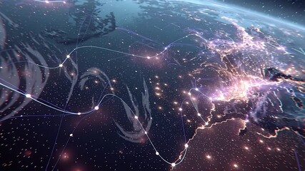 Wall Mural - ai neural networks covering planet illustration. global digital grid growing over earth looped net 3