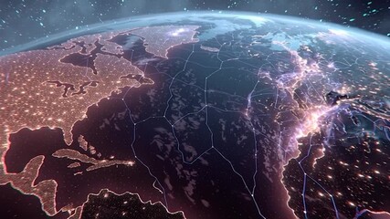 Wall Mural - ai neural networks covering planet illustration. global digital grid growing over earth looped net 3