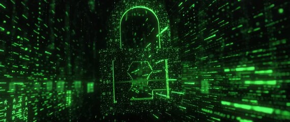 Wall Mural - anamorphic video high-tech digital security concept featuring a glowing lock