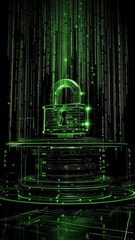 Wall Mural - vertical video high-tech digital security concept featuring a glowing lock