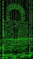 Wall Mural - vertical video high-tech digital security concept featuring a glowing lock
