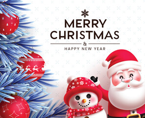 Wall Mural - merry christmas greeting card clipart design. santa claus and snow man character with greeting text,