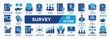 © Eka Y S - SURVEY icon collection set. Containing questionnaire,feedback,response,form,opinion,assessment,study,research,data,analysis icon. Simple line vector.