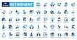 © Zero_wing - Retirement fill icon collection set. Includes pension, savings, relax, senior, leisure, travel, freedom, finance, planning, investment, security, future, income, nest egg, health