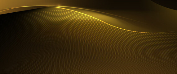 Wall Mural - illustration vector element with abstract wave line, motion pattern and particle dot on dark gold ba