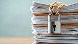 Secure Documents Padlock and Chain Guard Confidential Information Stacked on Paperwork
