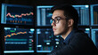 © ArtSync Studio - Analyzing Market Trends Young Analyst Reviews Financial Data on Multiple Screens to Invest Smart