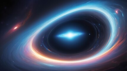 Wall Mural - a supermassive black hole, its gravitational pull warping light from distant galaxies into a distort