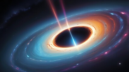 Wall Mural - a supermassive black hole, its gravitational pull warping light from distant galaxies into a distort