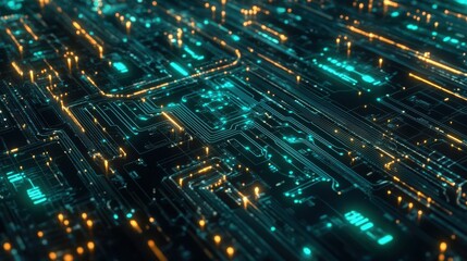 Wall Mural - Complex Abstract Background of Glowing Lights and Circuitry Design