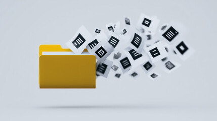 Wall Mural - digital filing and organization: an artistic representation of file management. a yellow folder hold
