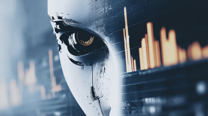Wall Mural - ai data analysis: a close-up depiction of an artificial intelligence system's eye, its gaze fixed up