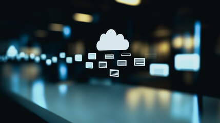 Wall Mural - cloud data transfer: digital data flows from a cloud storage symbol, representing seamless data tran